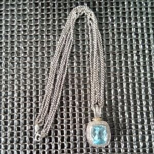 T&C Blue Topaz, Diamonds Sterling Silver Pendant Necklace